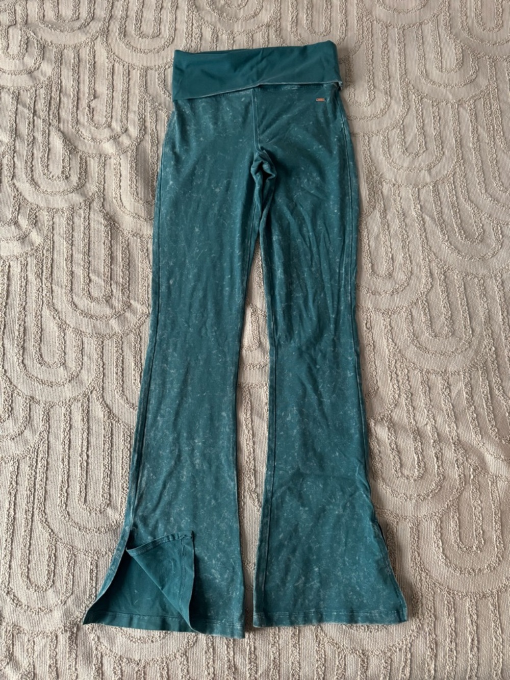 VS PINK Teal Fold-Over Waist Flare Yoga Pants